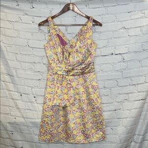 Zac Posen For Target Yellow Purple Metallic Floral Print Sleeveless Dress Size 7